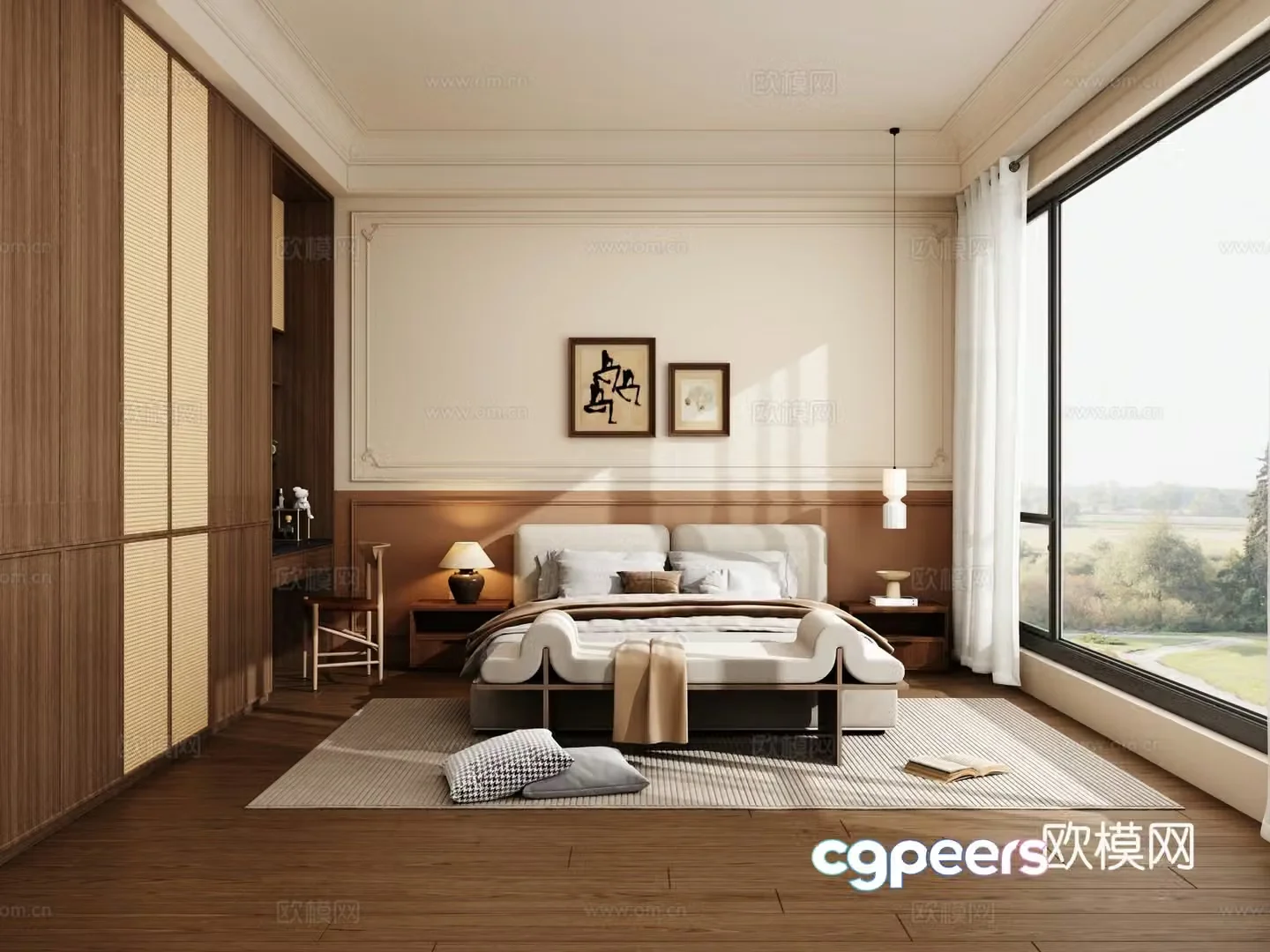 Medium style bedroom retro style bedroom rattan wardrobe 3d model