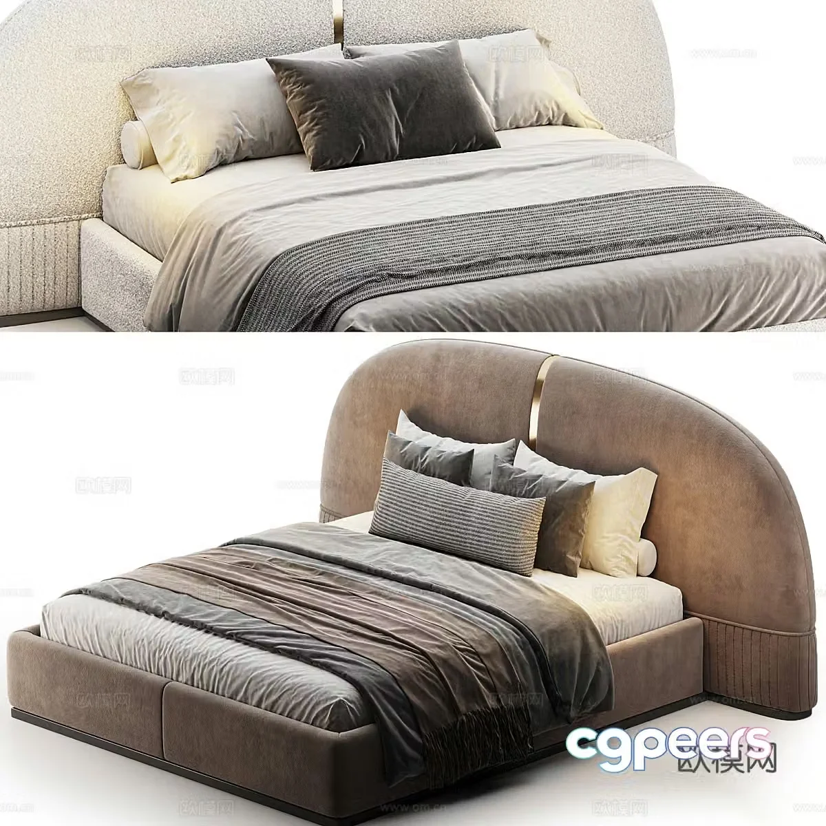 New Chinese style light luxury fabric double bed 3D model