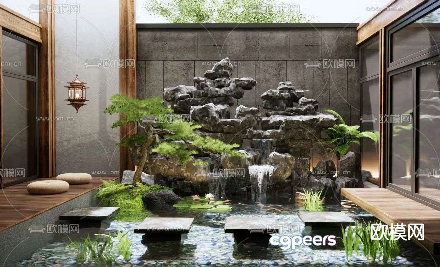 Rockery waterscape falling water landscape waterfall flowing water 3D model