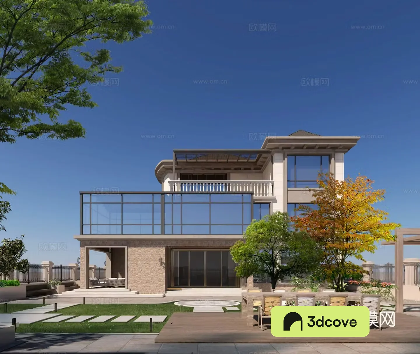 Modern villa exterior courtyard