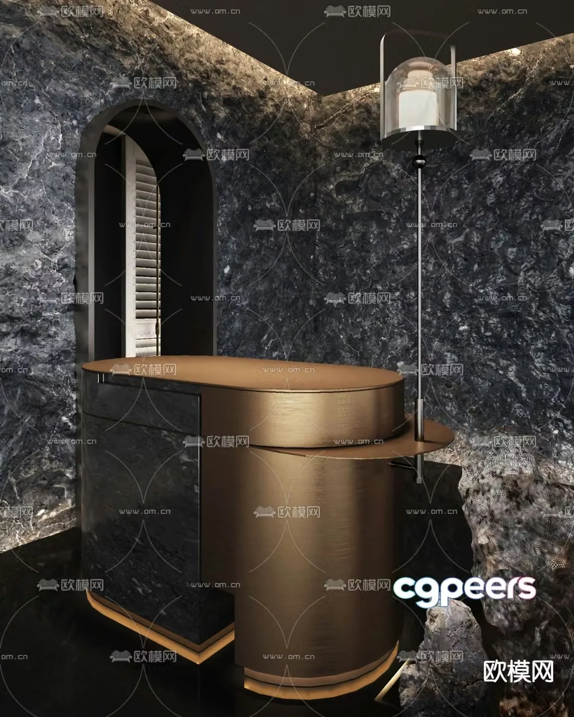 Light luxury front desk reception desk 3D model