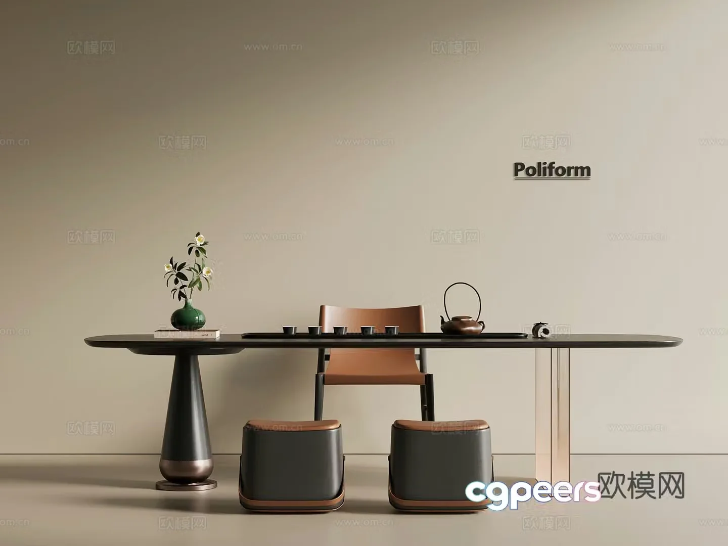 New Chinese-style tea table and chairs Tea table tea set 3D model