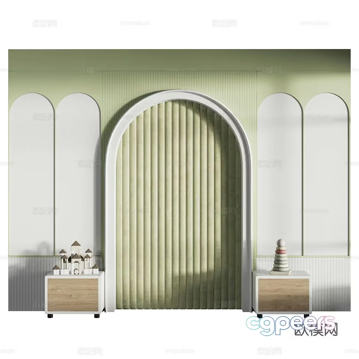 Modern creamy style children’s room bedside background wall 3d model