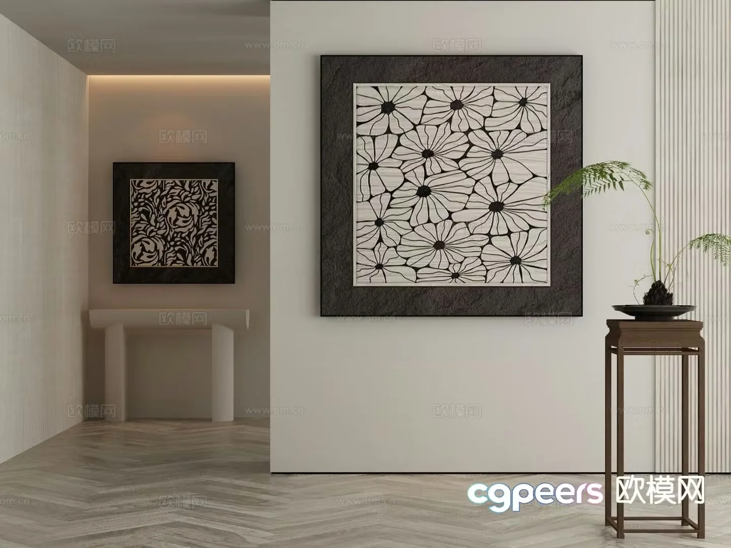 New Chinese style decorative painting retro hanging painting 3D model
