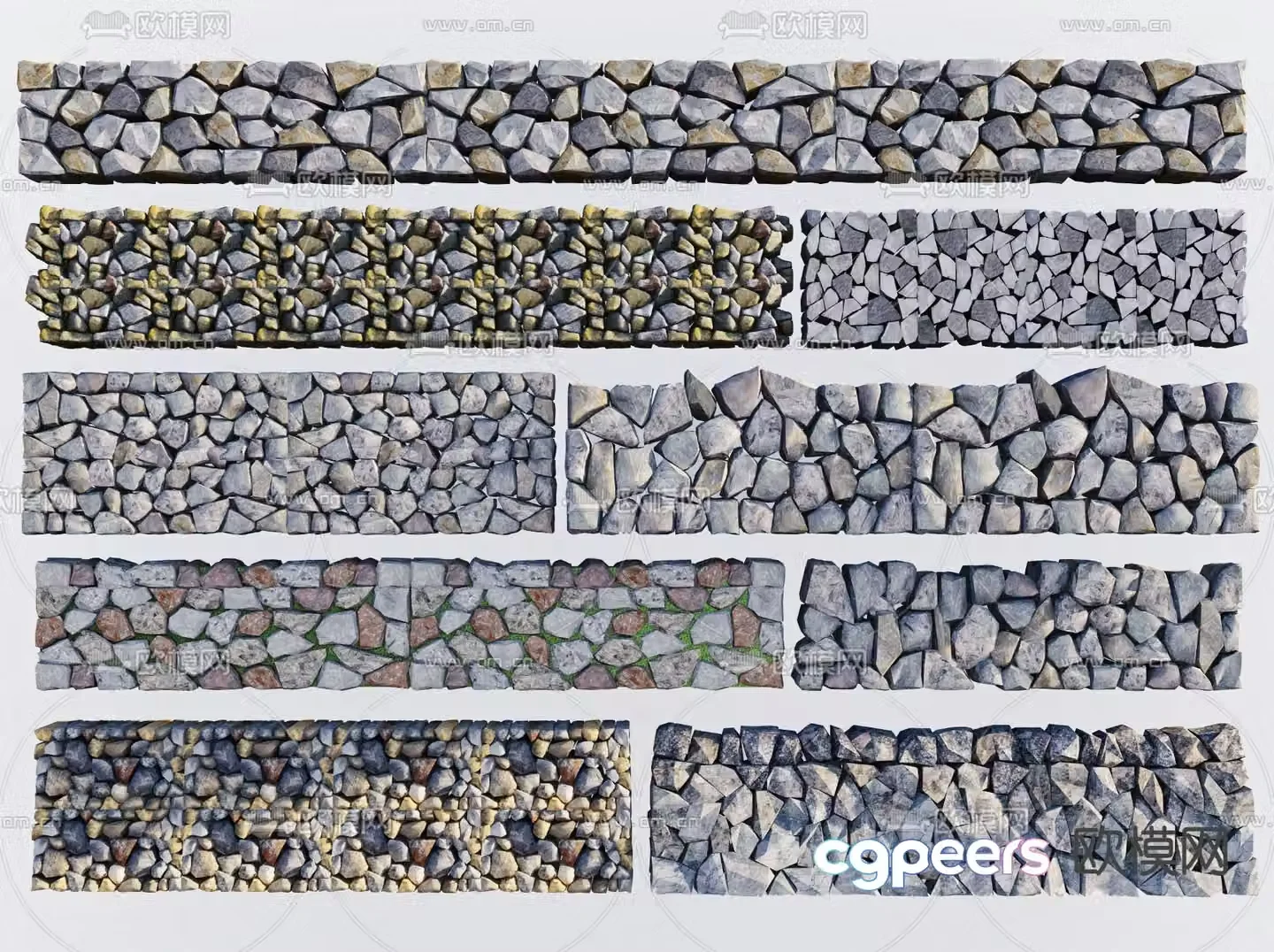 Dry ballasted stone wall dry stone wall stone retaining wall 3D model