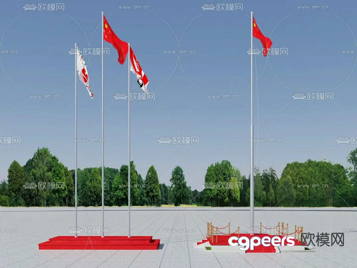 National flag flag raising platform flag pole 3d model