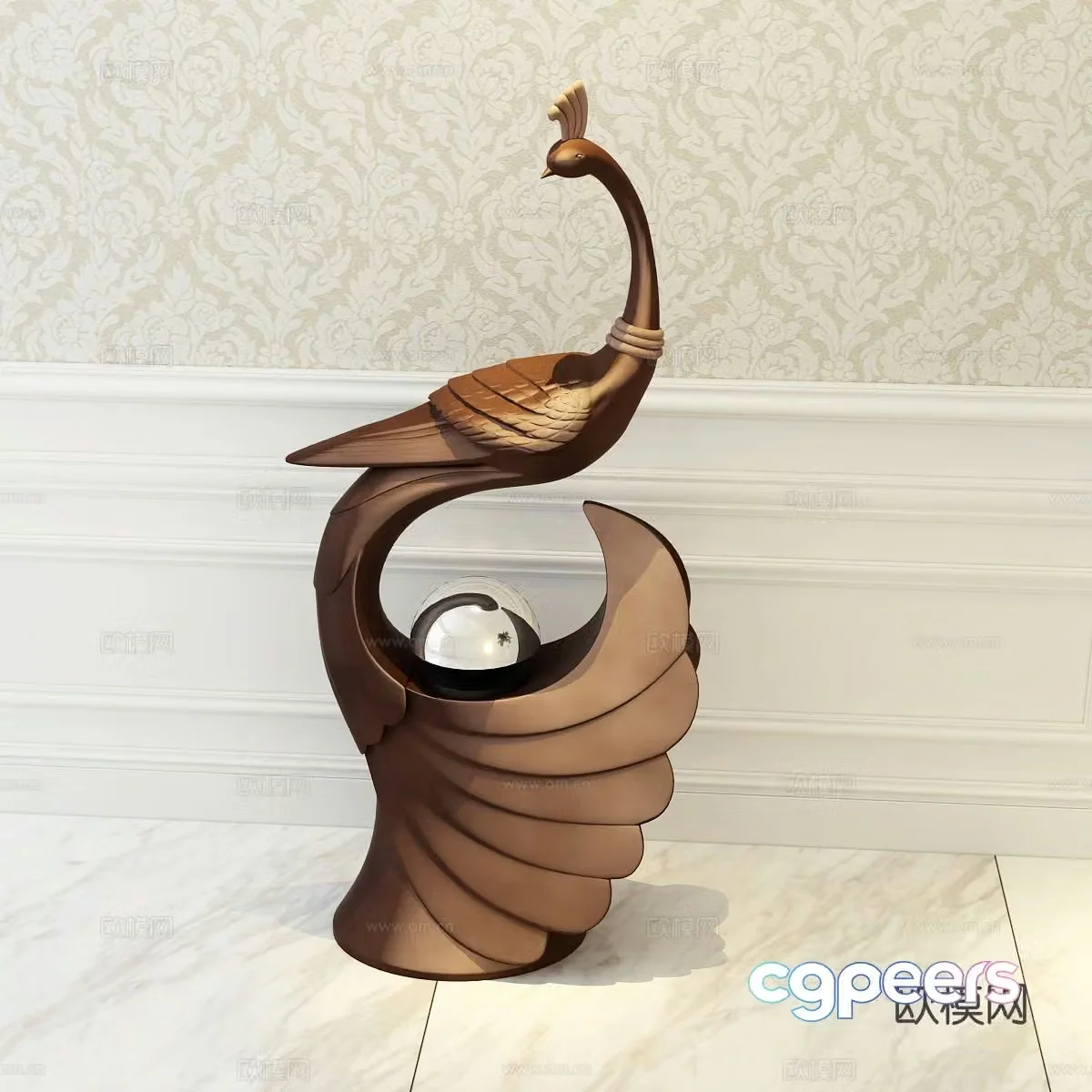European style peacock sculpture ornaments 3D model