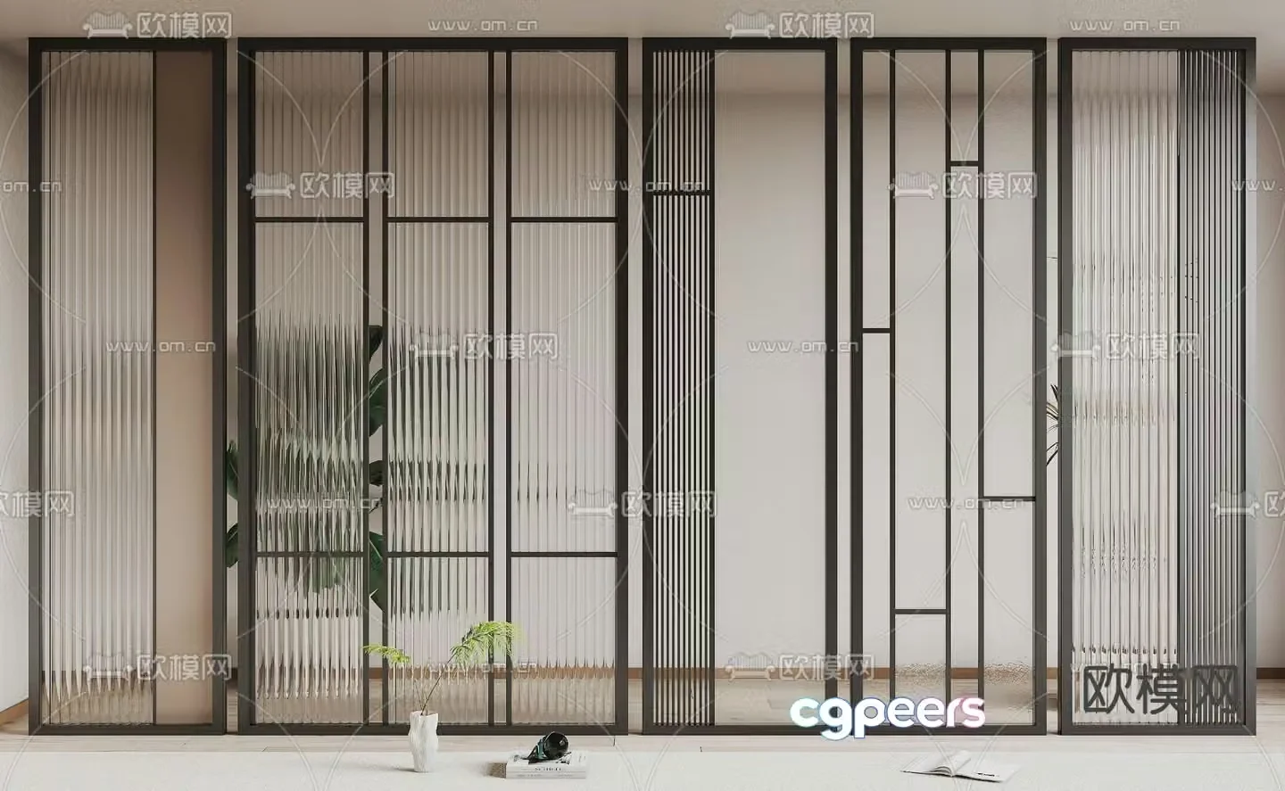 Wrought iron partition glass partition 3d model
