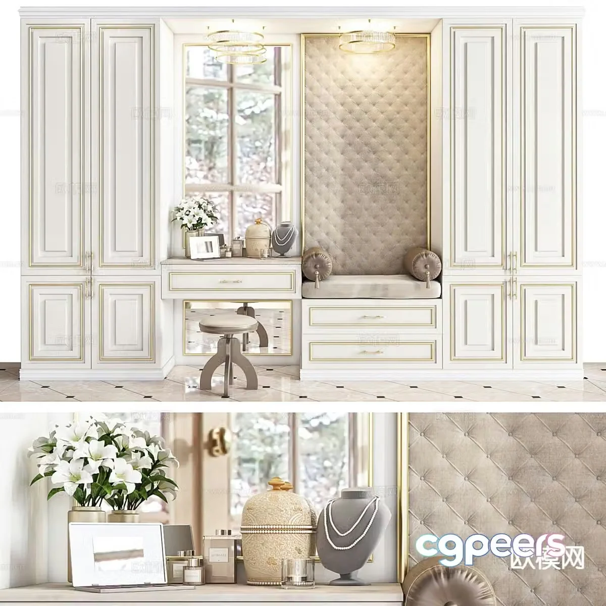 French shoe cabinet entrance shoe cabinet shoe changing stool 3D model