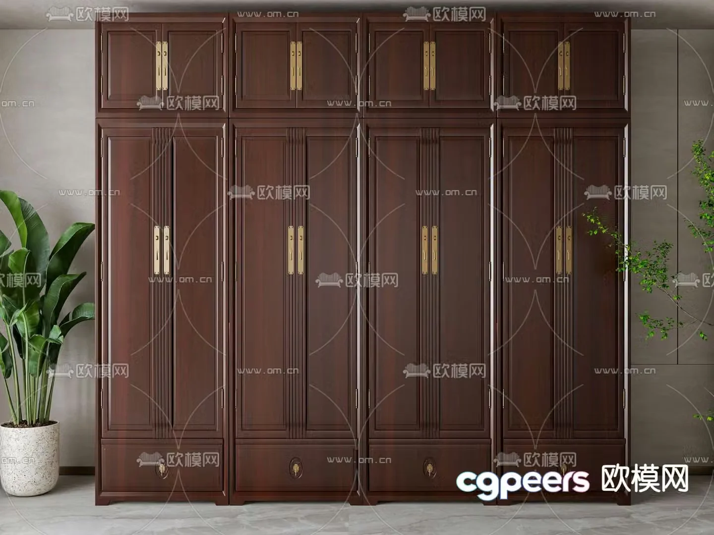 New Chinese style wardrobe solid wood wardrobe 3d model
