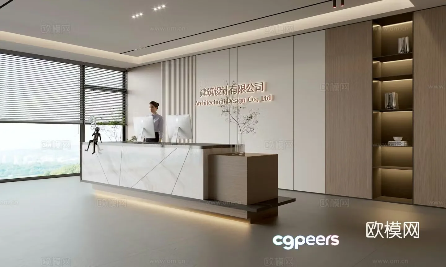 Modern company front desk reception area bar reception desk service desk company front desk background 3D model