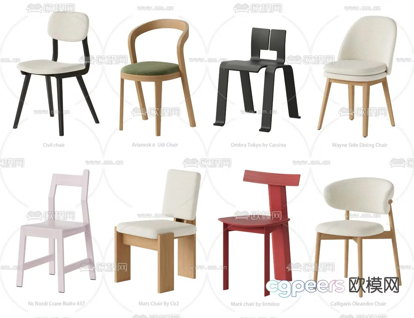 Modern single chair solid wood dining chair sofa chair 3d model