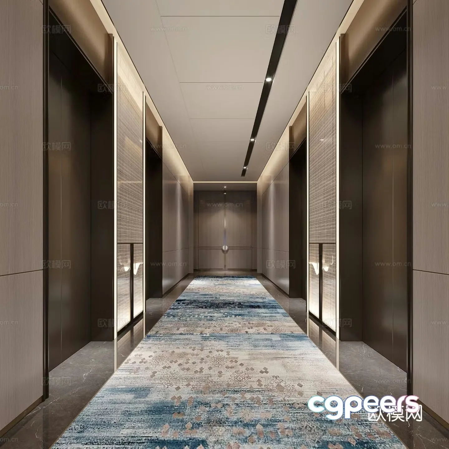Modern elevator hall hotel corridor corridor 3d model