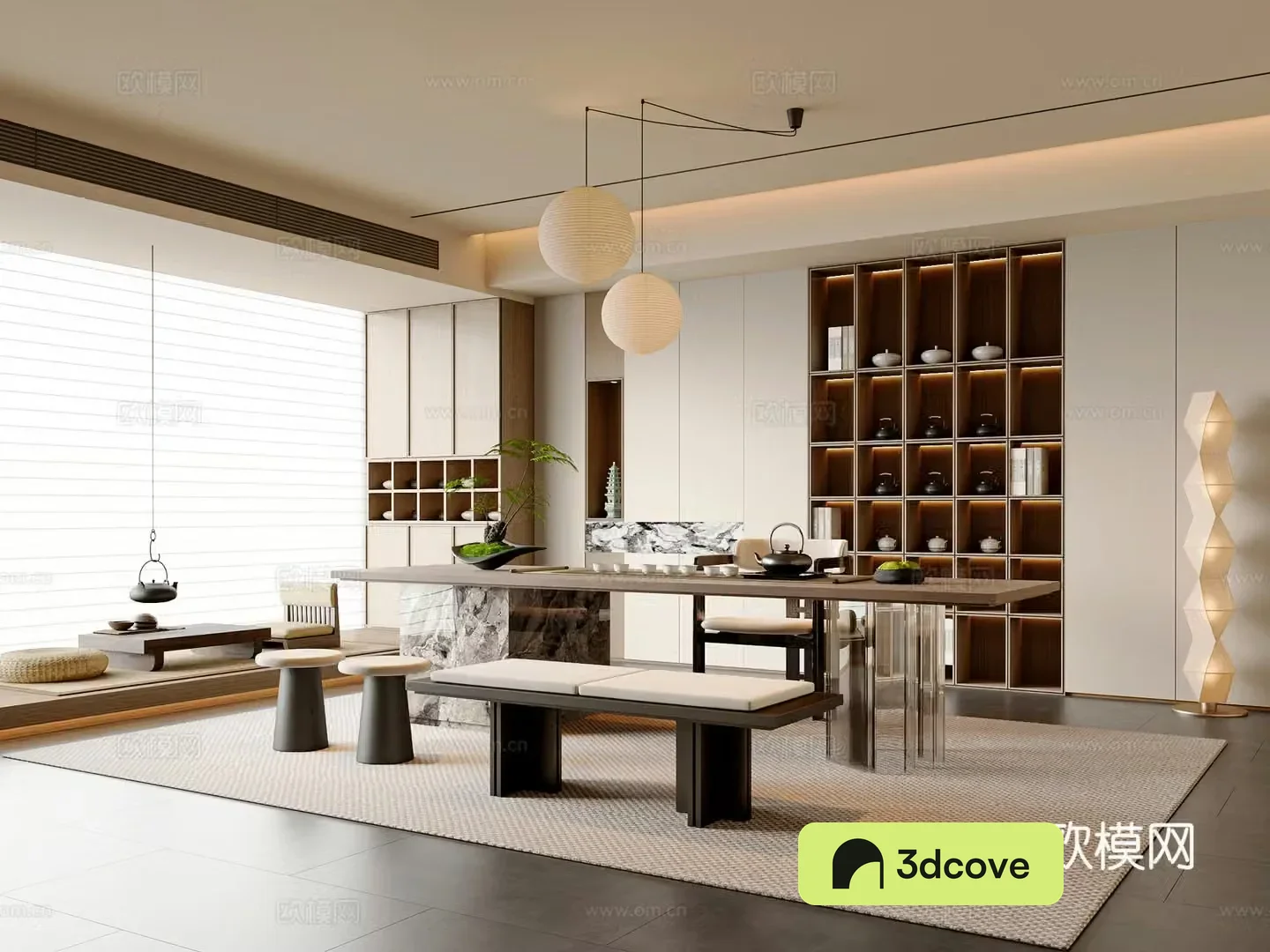 New Chinese style Chinese tea room tea table and chair combination tea room cabinet new Chinese style chandeliers tea room accessories ornaments