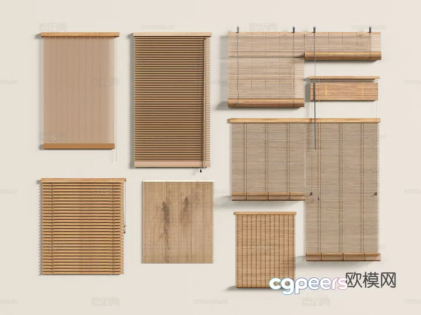 Chinese bamboo curtain roller blind pull curtain lift curtain reed curtain 3D model