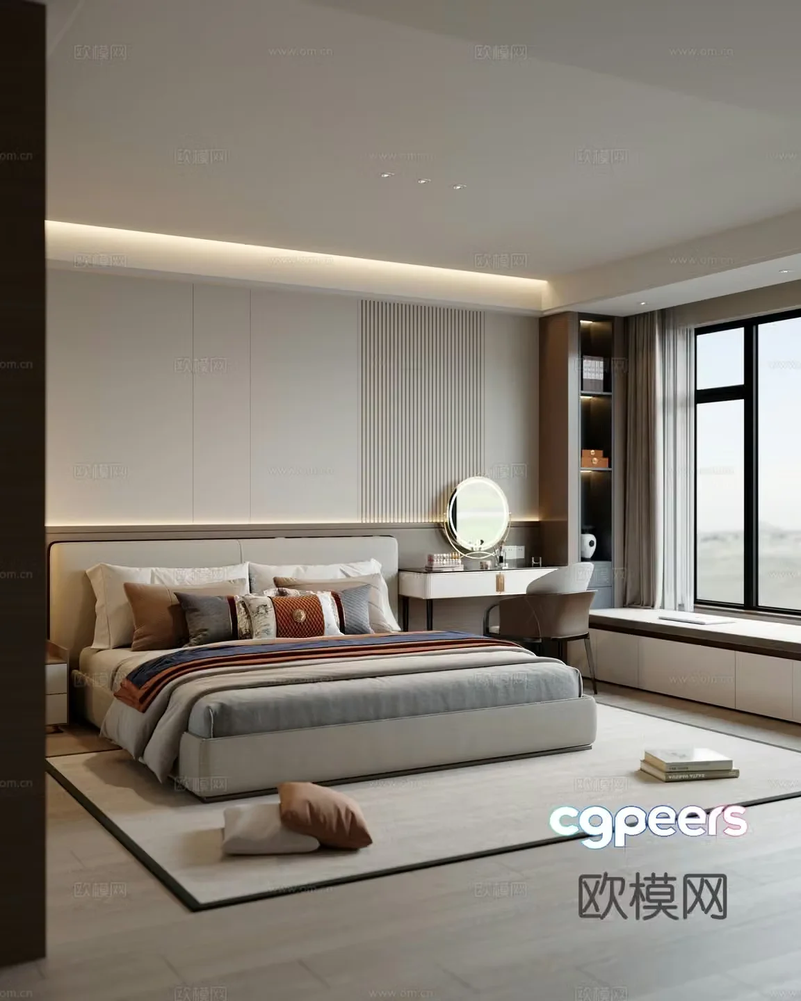 Modern bedroom double bed dressing table jewelry ornaments 3d model