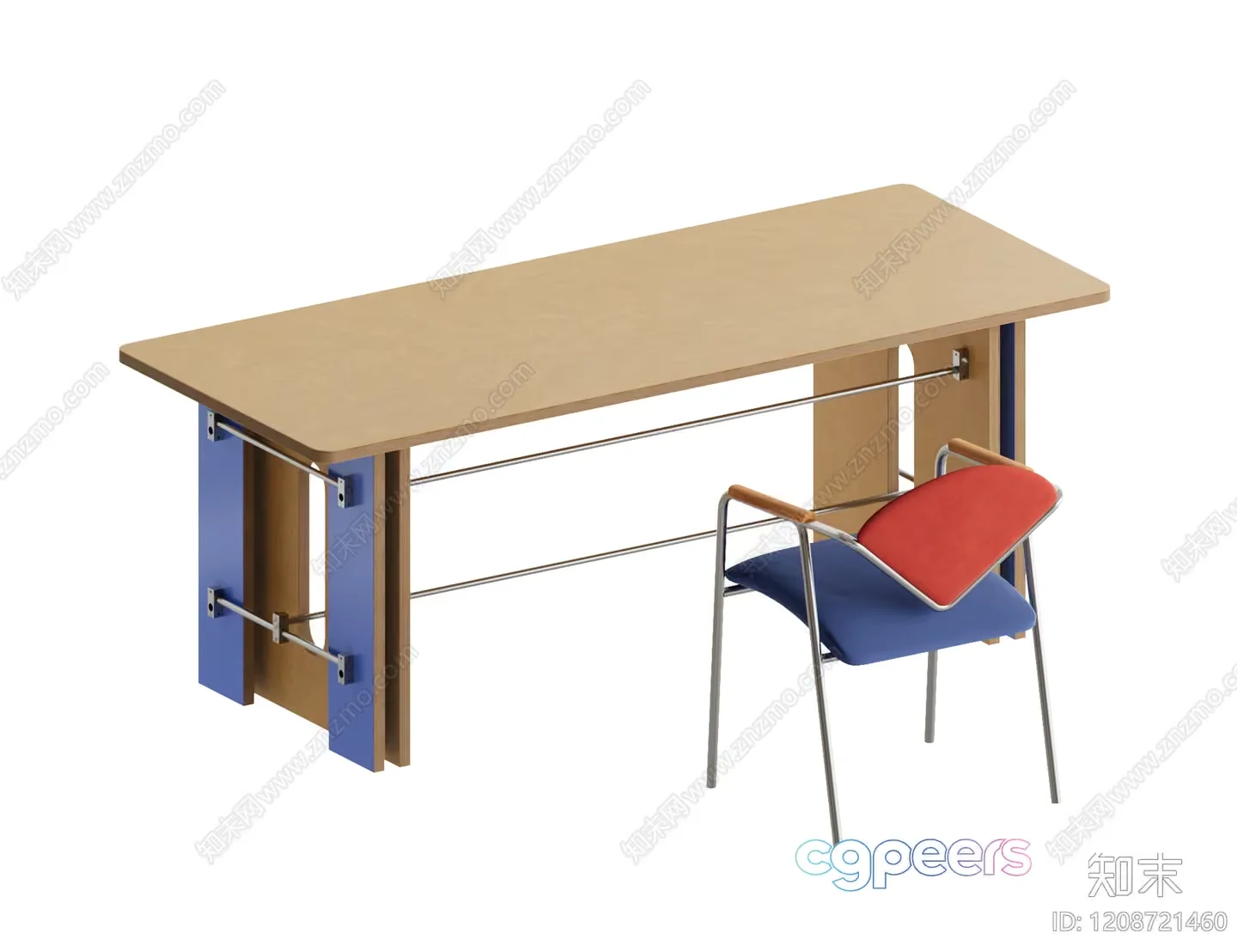 A Wooden Table With A Chair 3D Model – 5615 – VRAY Render