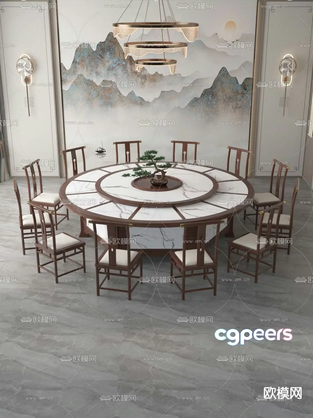 New Chinese dining table and chair 3D model