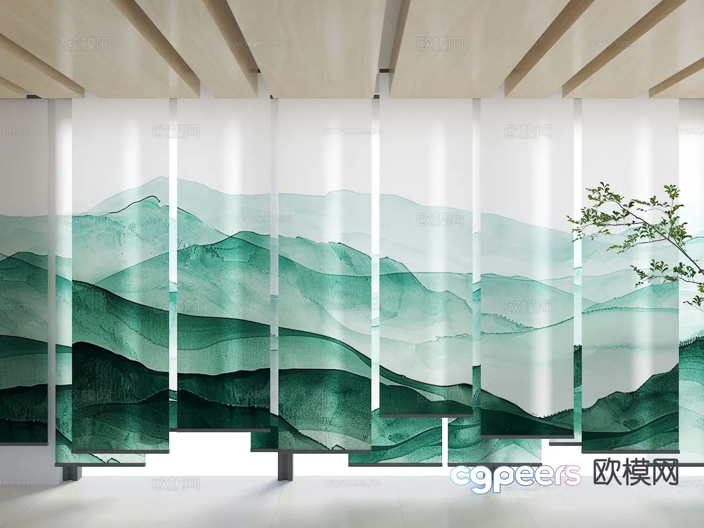 New Chinese Zen gauze curtain ink painting gauze curtain partition curtain 3D model