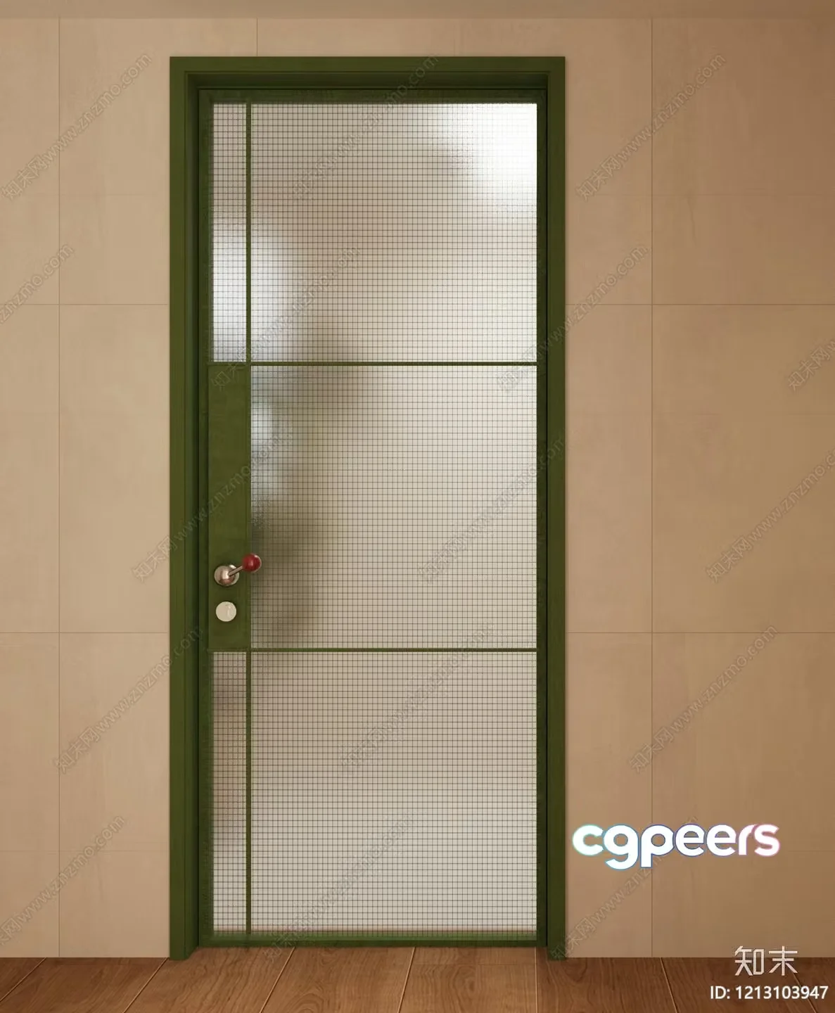 Green Door With Glass Panels 3D Model – 4453 – VRAY Render