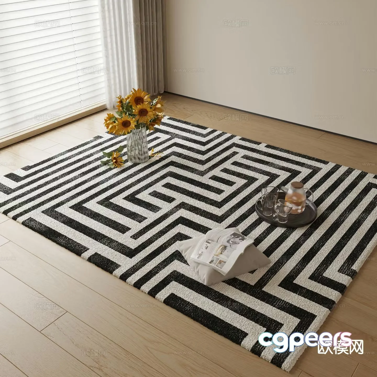 Black and white carpet square carpet 3d model