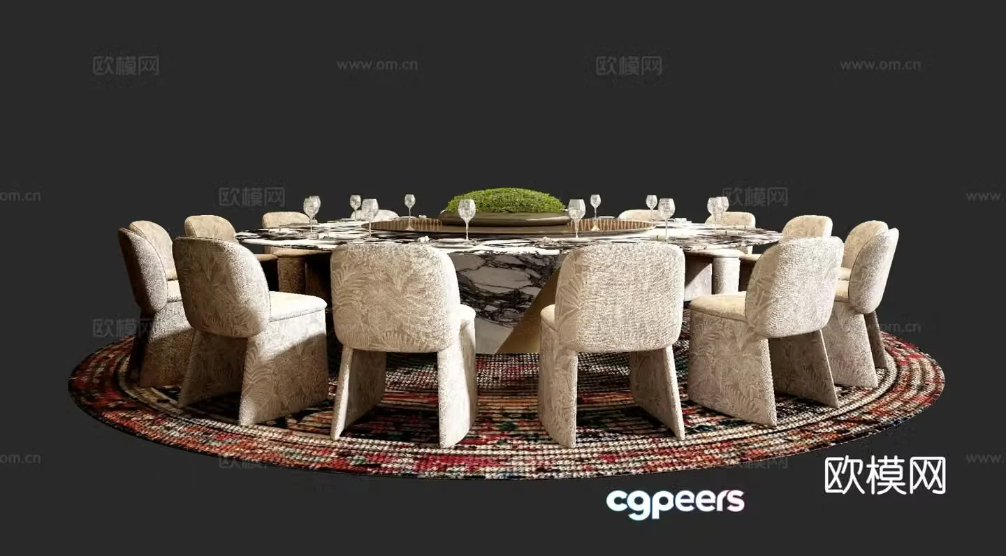 Italian dining table and chairs round dining table 3d model