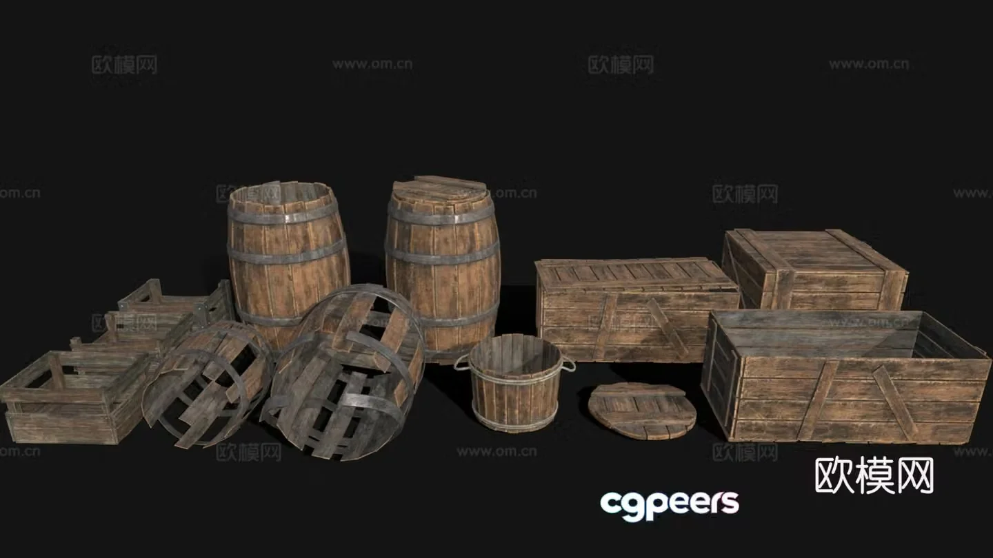 Daily necessities retro wooden box wine barrel old items wooden barrel film and television props 3D model