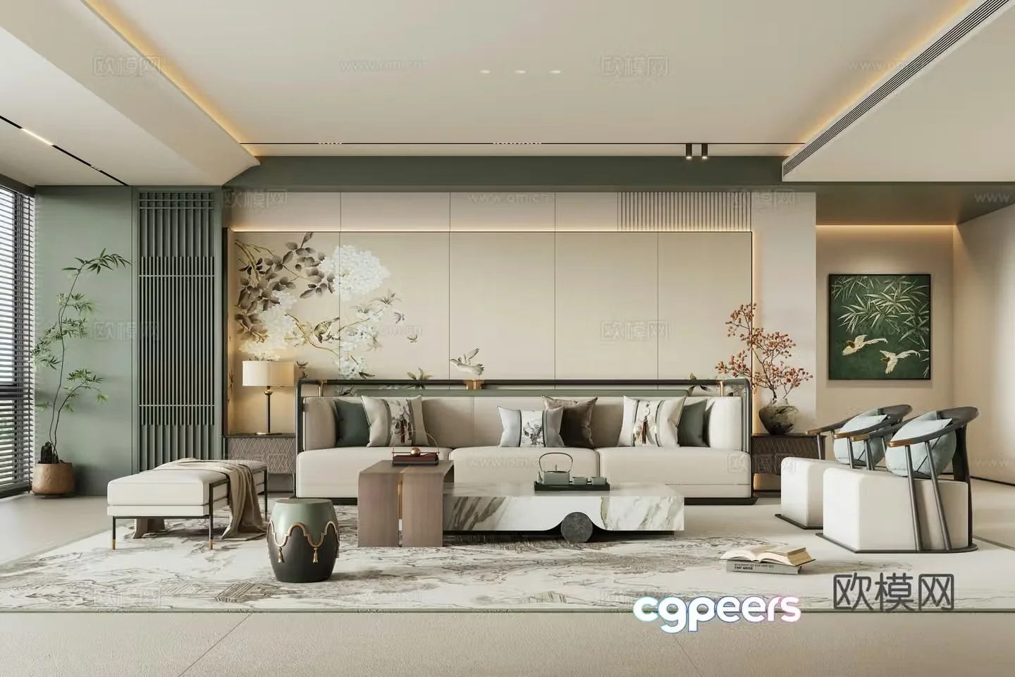 New Chinese style living room without main light Song style living room 3D model