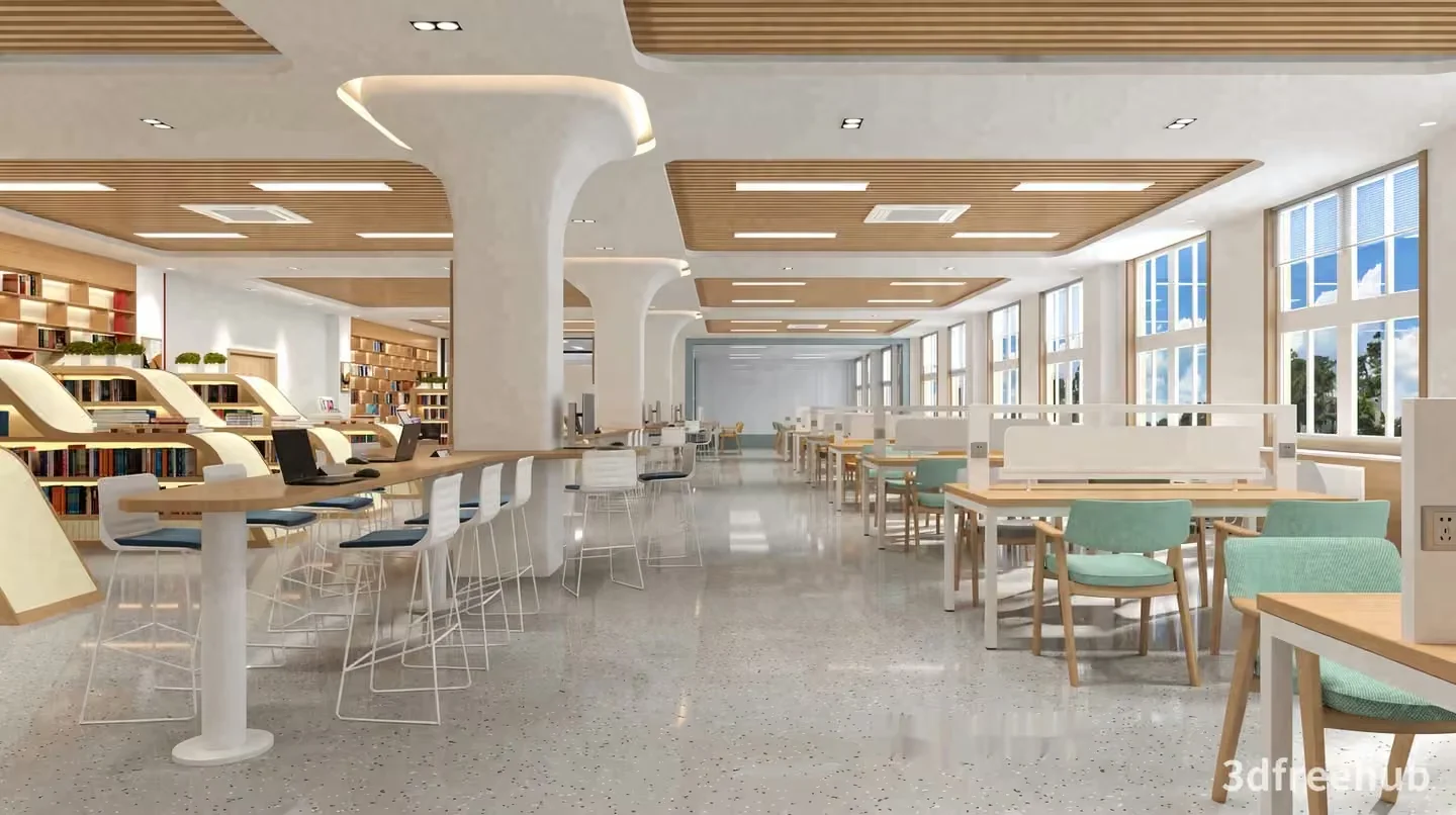 Modern Library Interior 3D Model – 23353 – VRAY Render