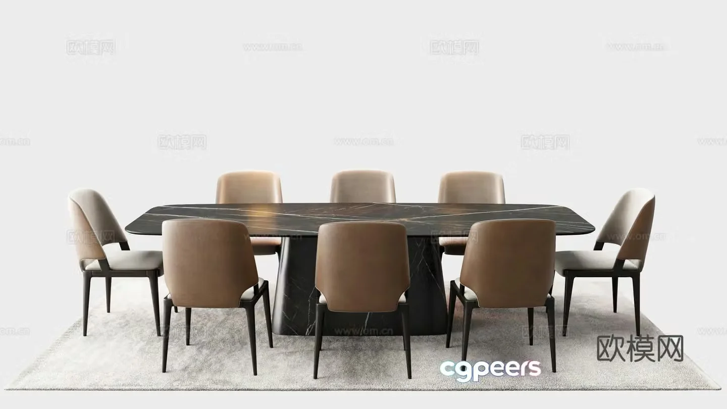 Modern dining table and chairs 3d model