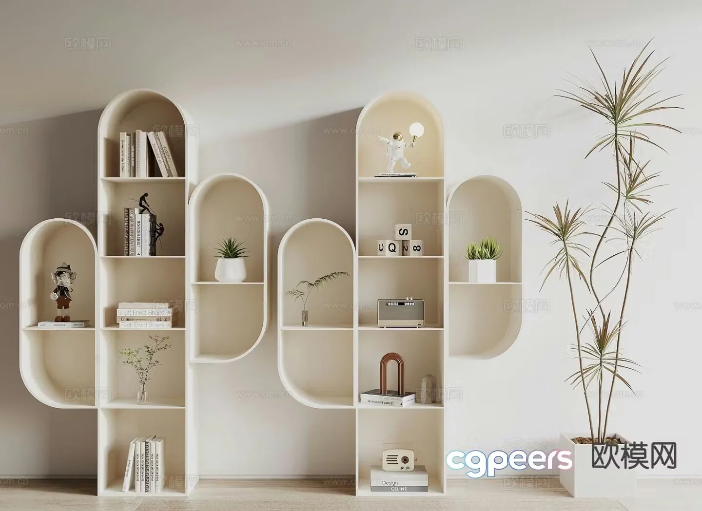 Creamy Bookcase Bookshelf 3D Model
