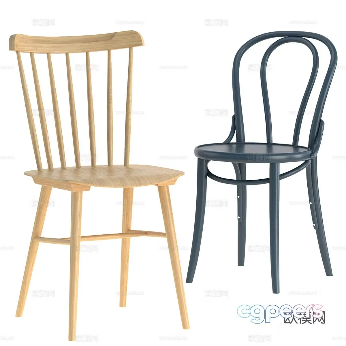 Modern Nordic Cream Style Wooden Single Chair 3D Model