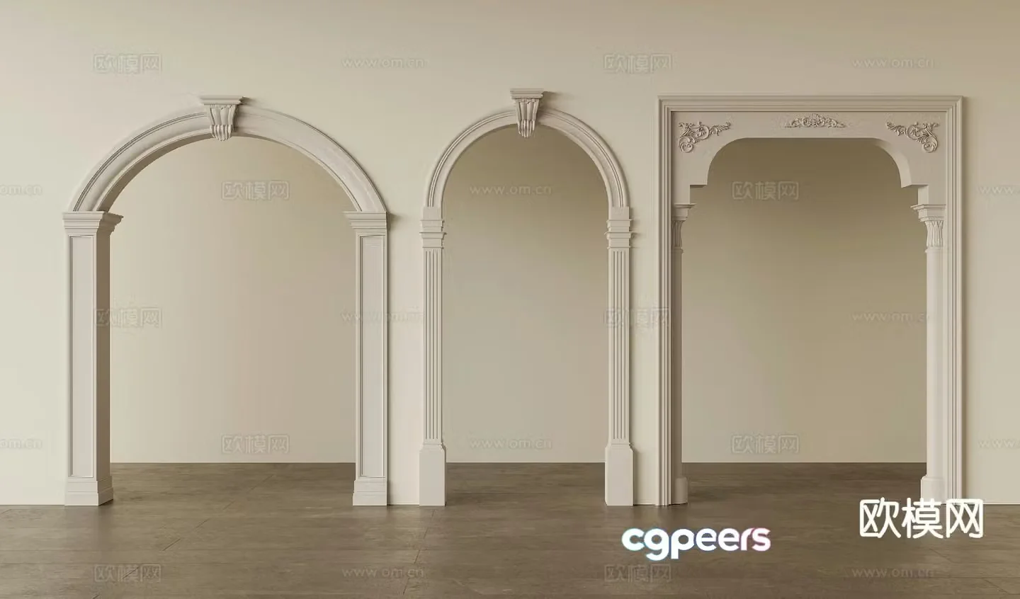 French door cover pass arched door hole 3D model