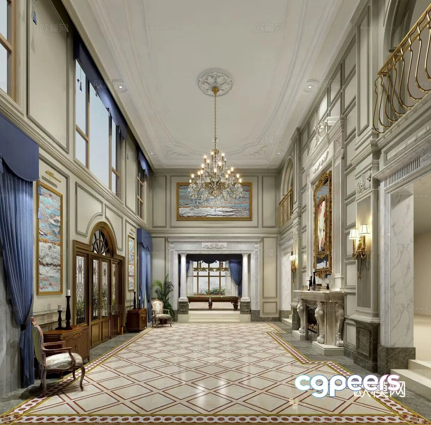 European style foyer decorative entrance aisle 3D model