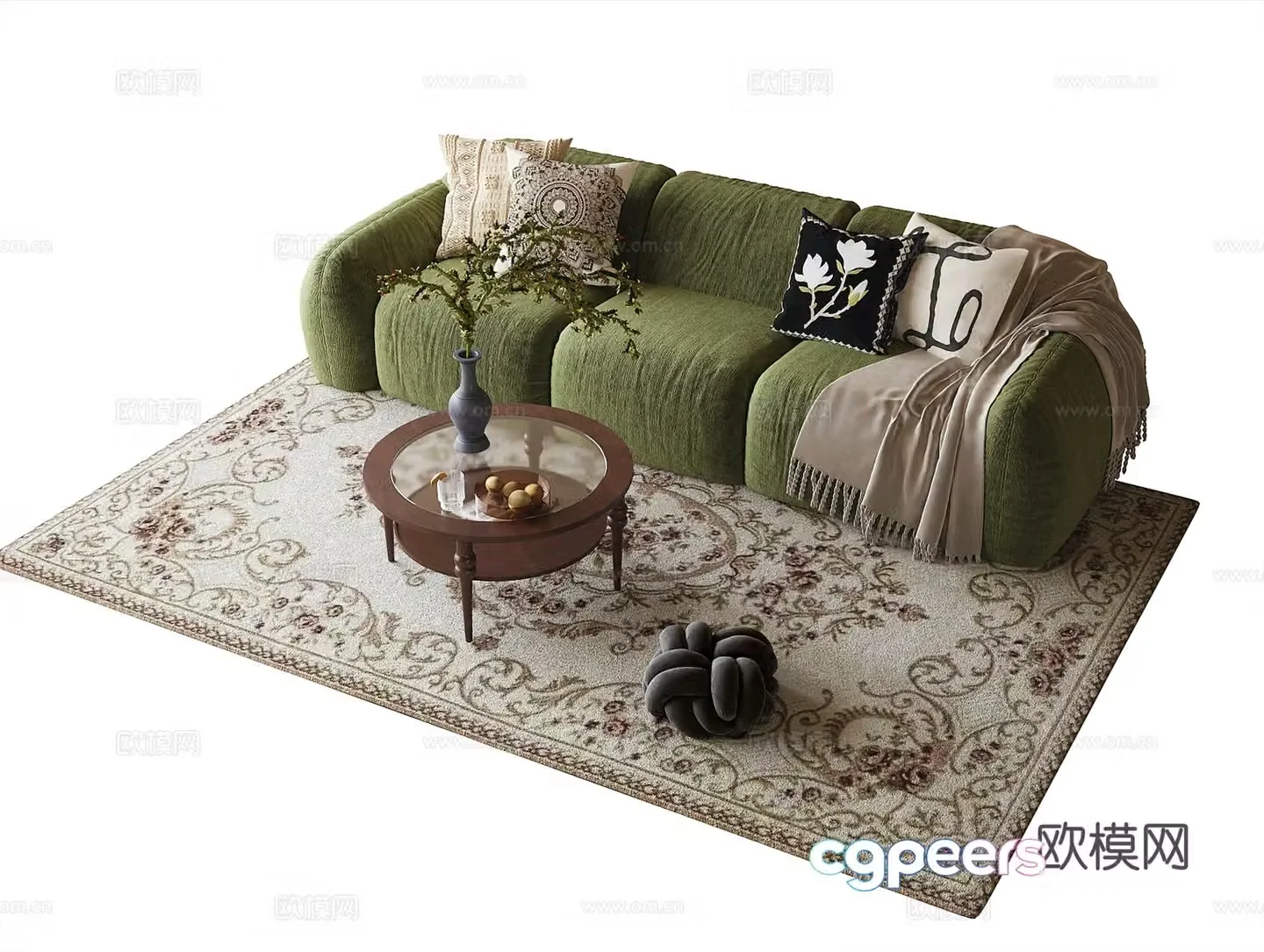 French sofa coffee table combination carpet 3D model
