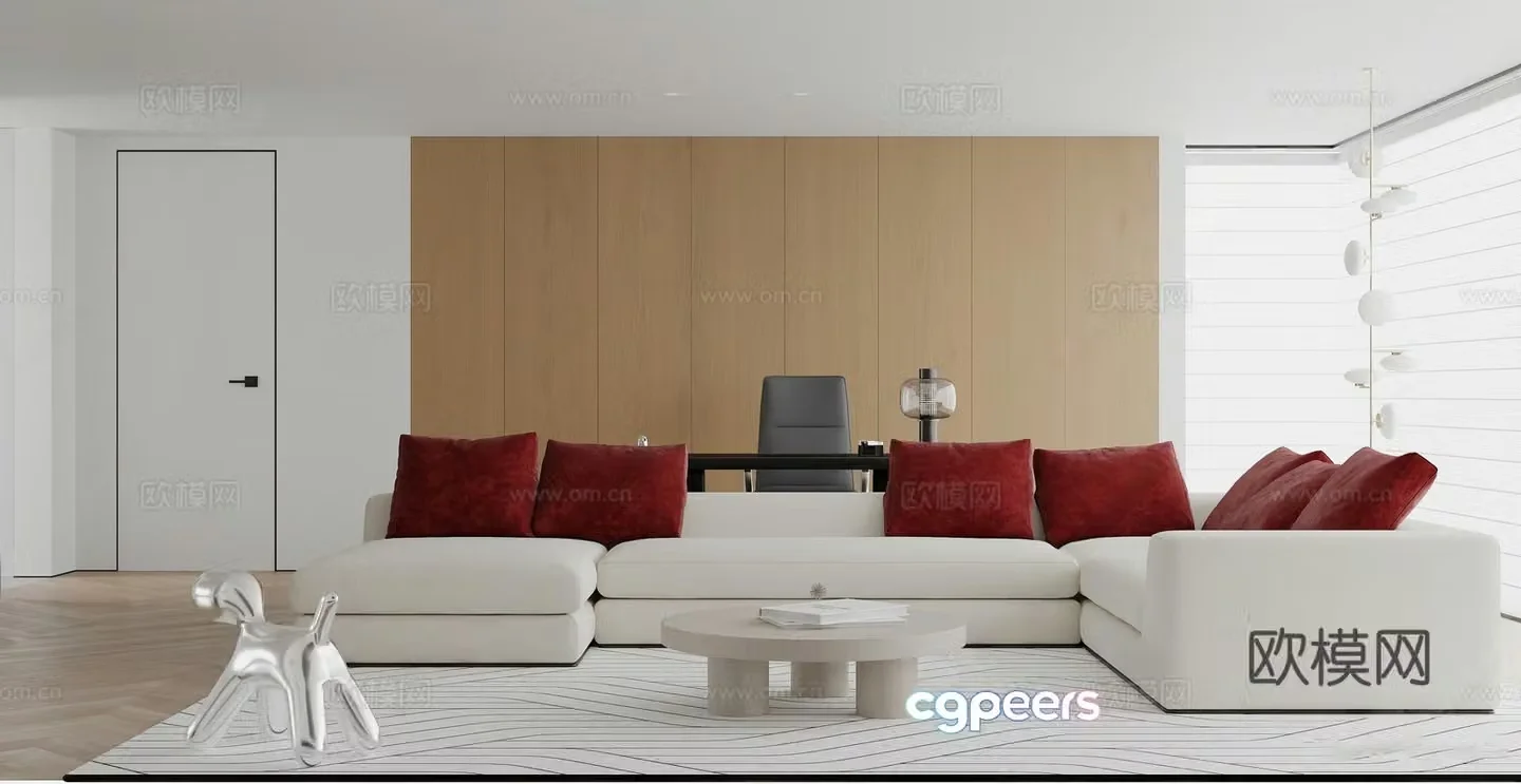 Modern minimalist home living room sofa and coffee table combination carpet office desk and chair 3D model