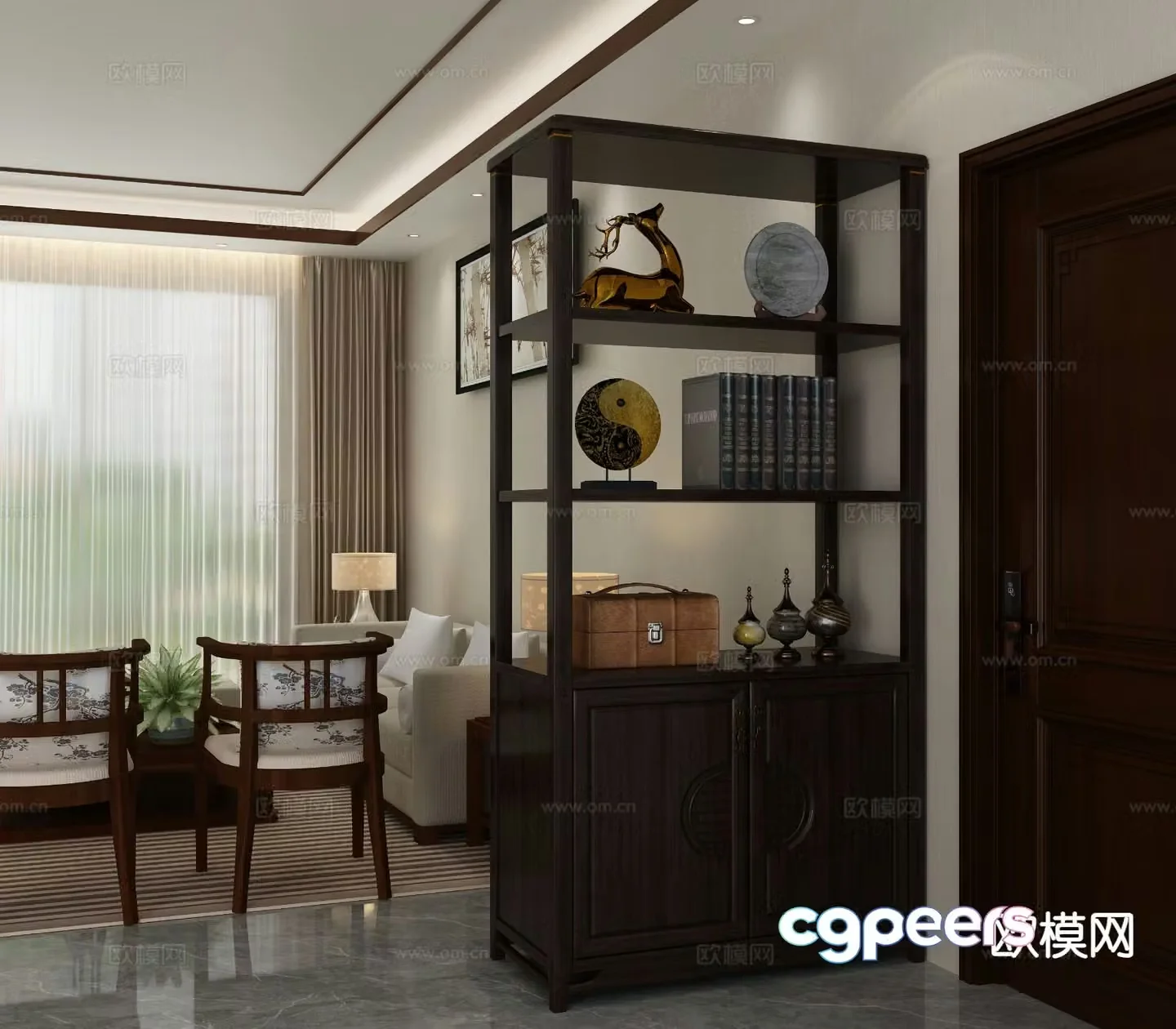 Chinese style entrance cabinet partition cabinet high cabinet 3D model