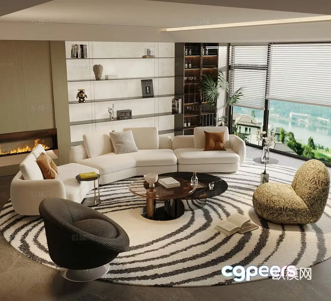 Modern Italian sofa combination light luxury Italian sofa combination sofa coffee table combination curved sofa 3D model