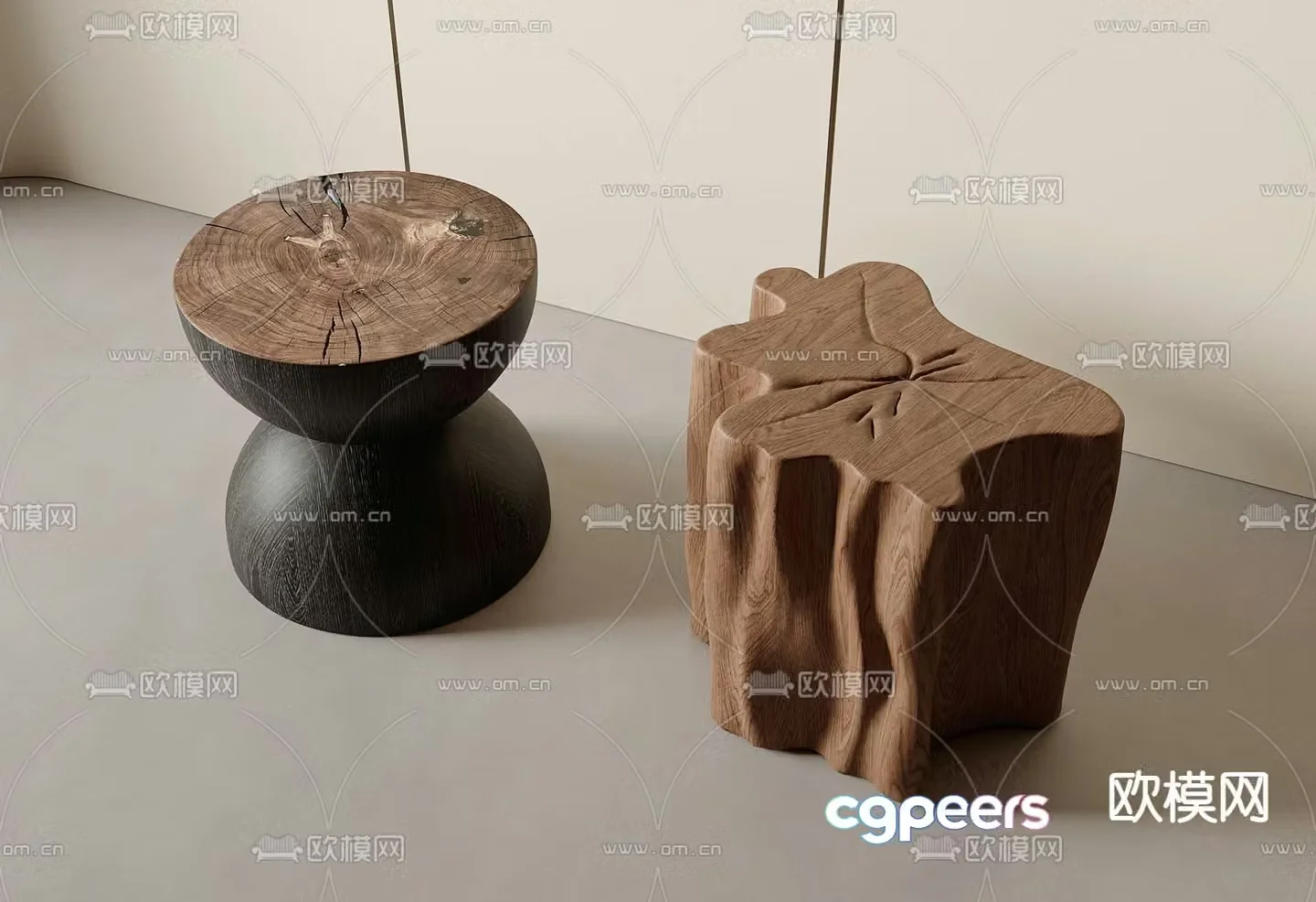 Wabi-sabi stool round stool low stool sitting stool root carving stool 3D model
