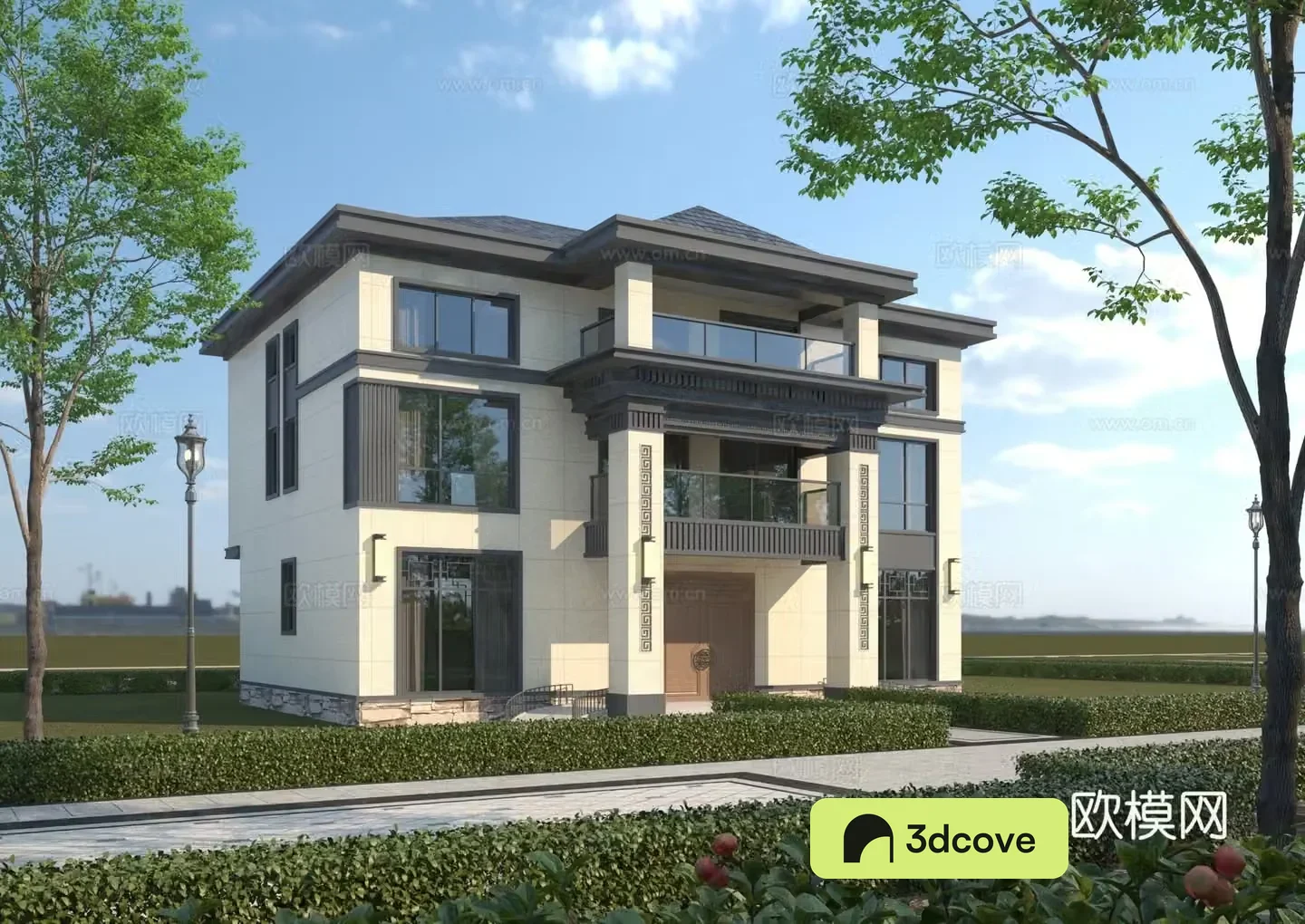 Simplified European three-story villa single-family villa