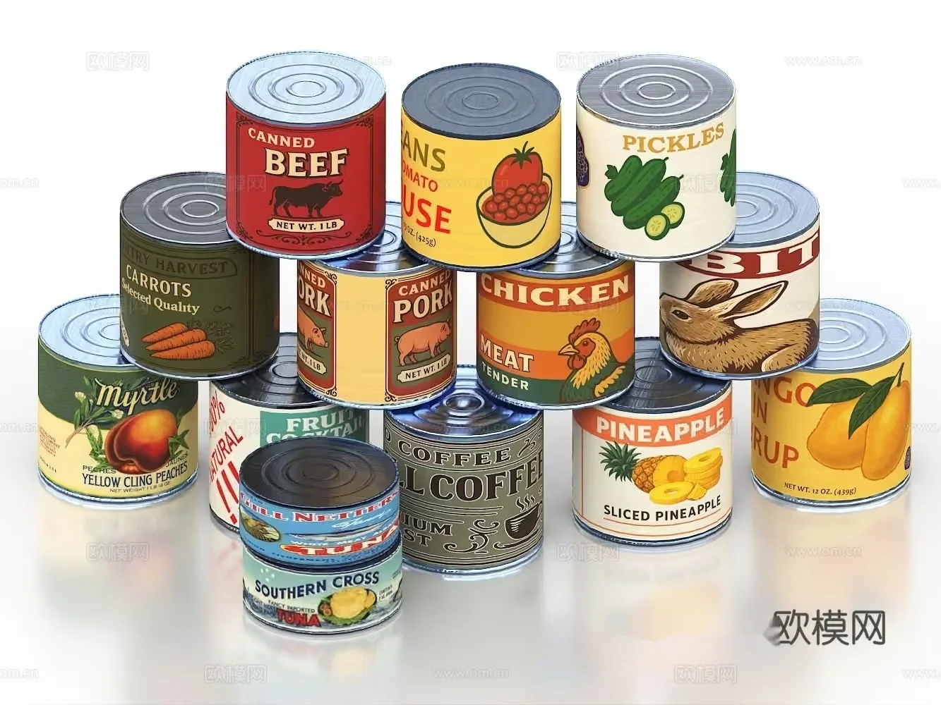Stacked Canned Food 3D Model – 22134 – VRAY Render