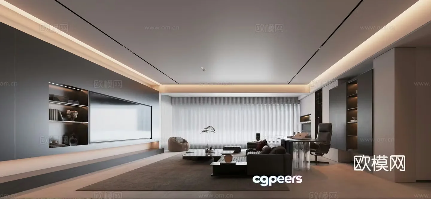 Modern large flat floor living room 3D model