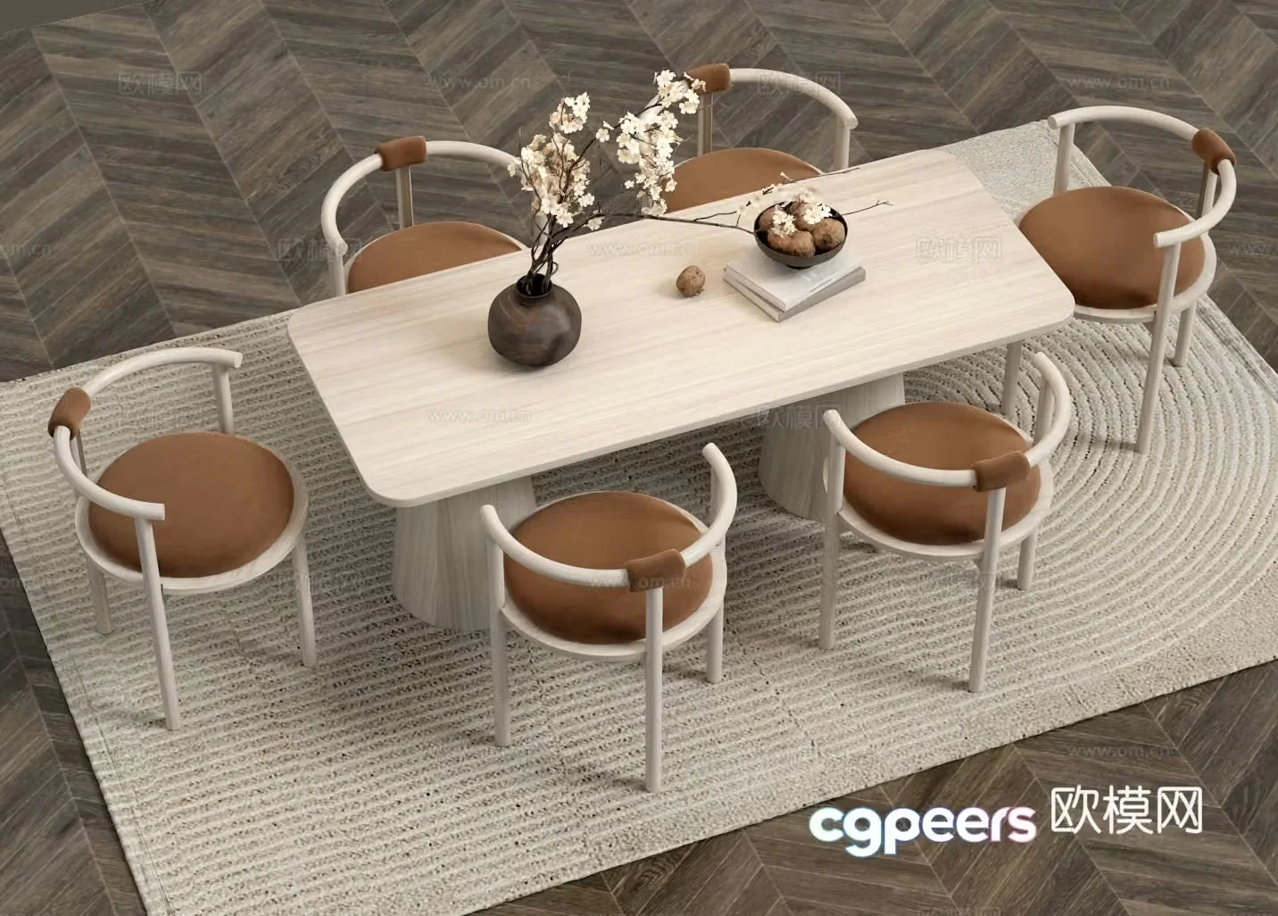 Wasabi Middle-aged Nordic dining table and chair 3D model