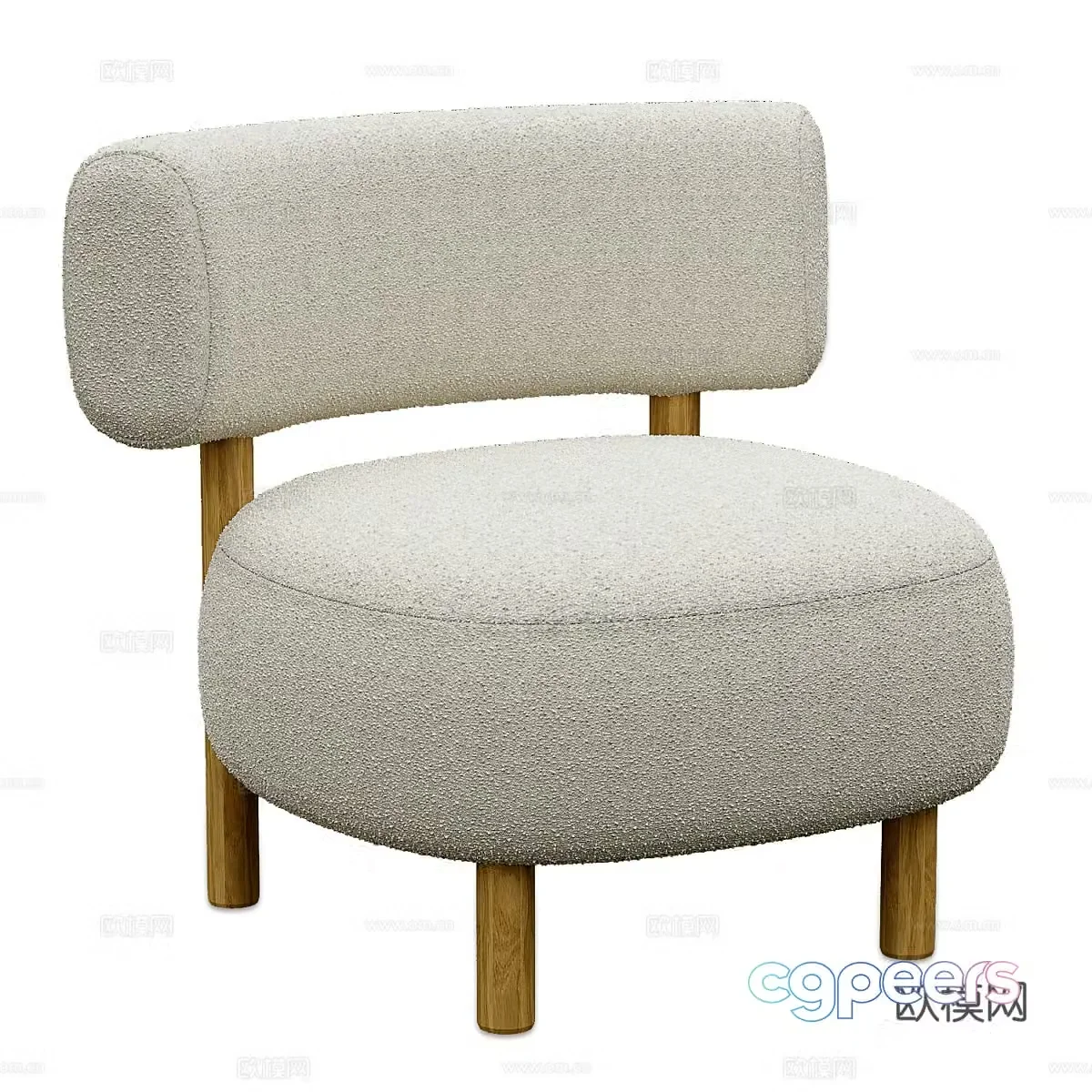 Modern cream style log fabric sofa chair 3d model