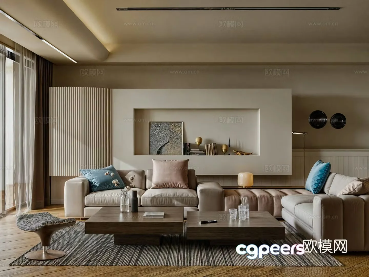Modern living room ownerless lights creamy living room 3d model