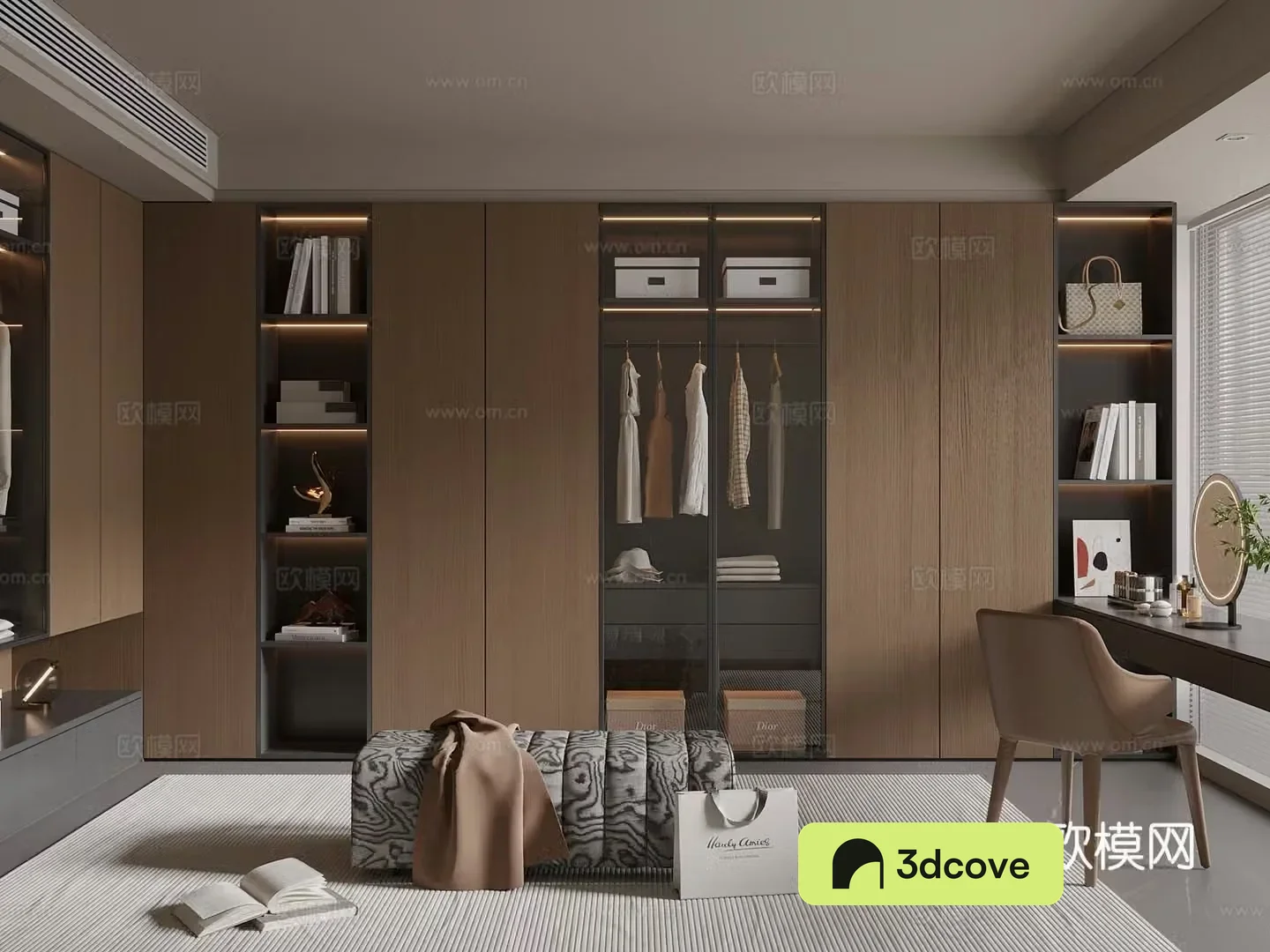 Middle Ages New Chinese Style Cloakroom Walk-in Cloakroom Corner Cloakroom U-shaped Cloakroom 3D Model