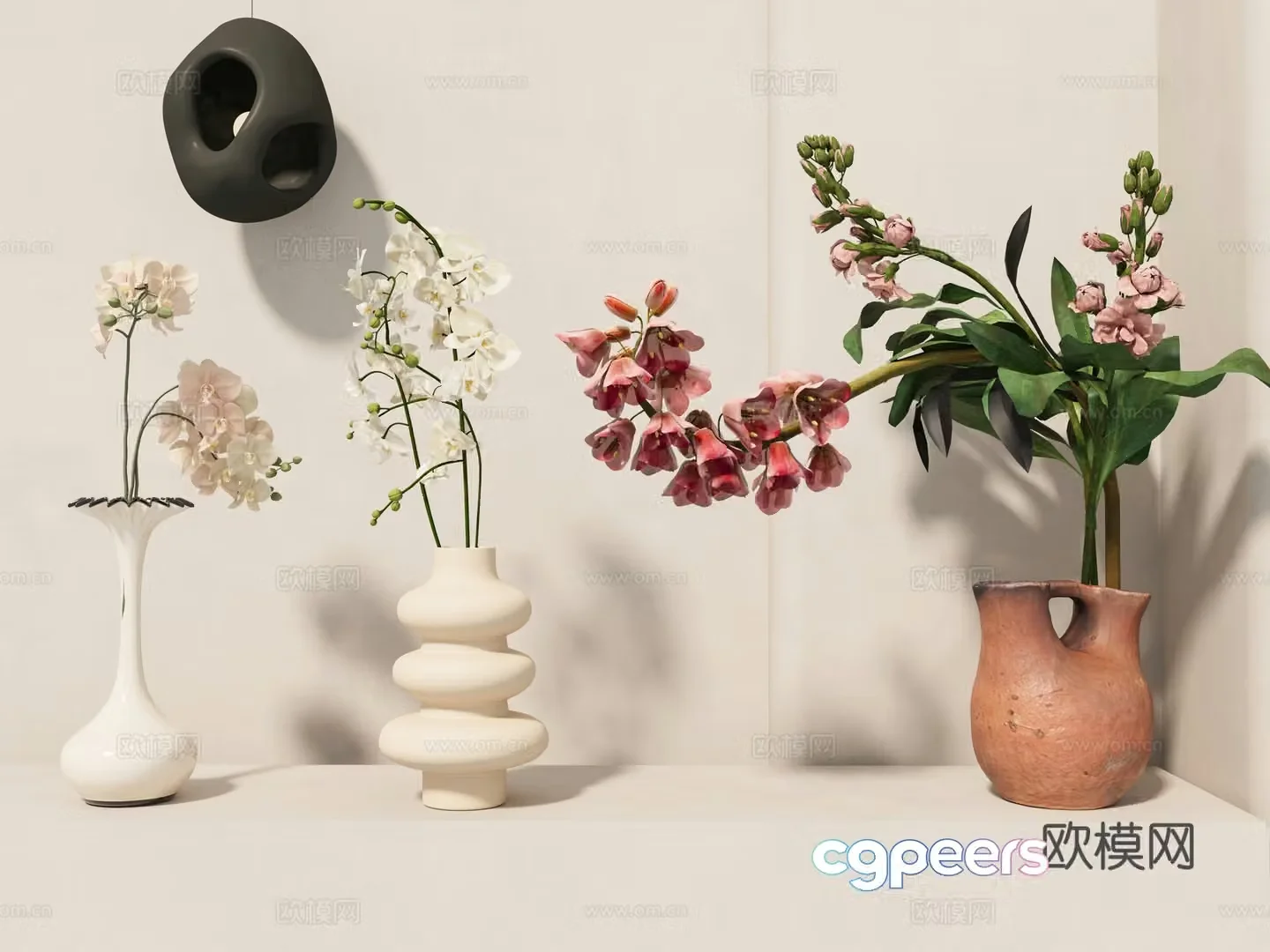 Cream style flowers vase floral 3d model