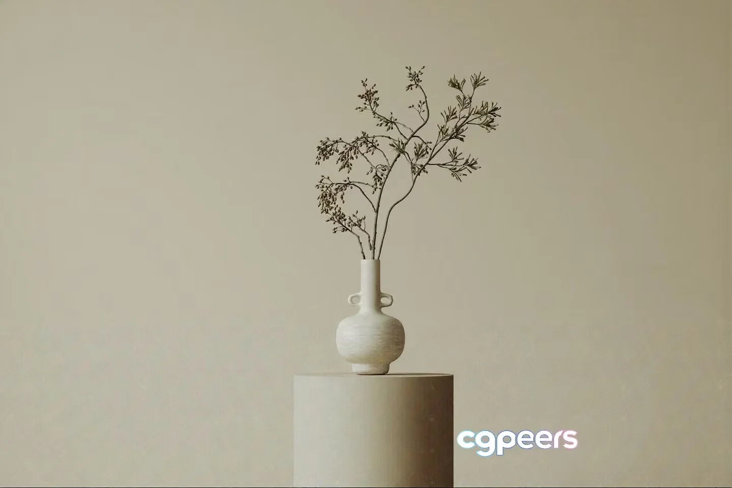 White Vase With Plants 3D Model – 6895 – VRAY Render