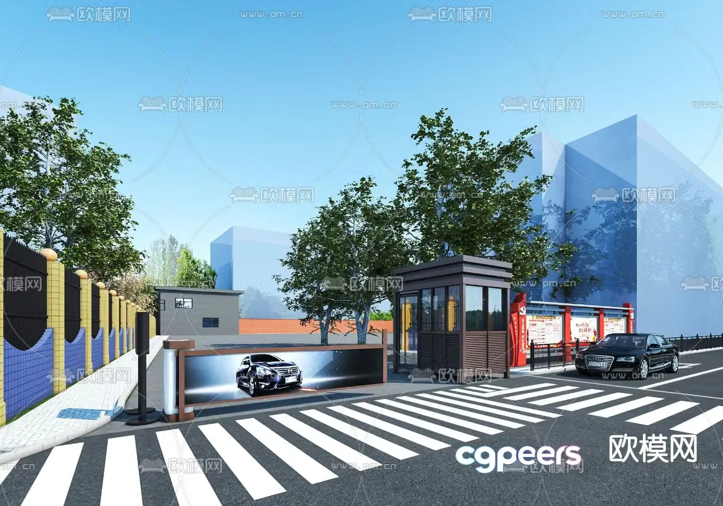 Community gate security booth 3D model