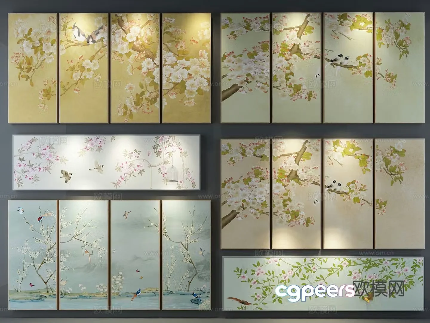 New Chinese style flower painting decorative painting 3d model